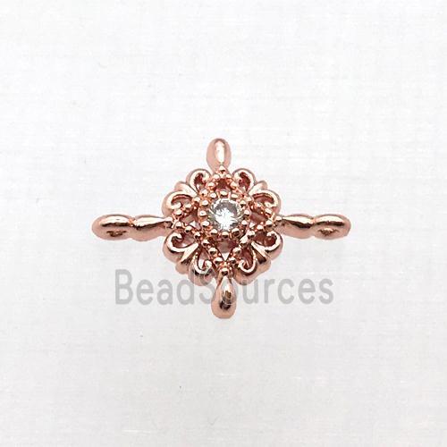 copper flower connector pave zircon, rose gold