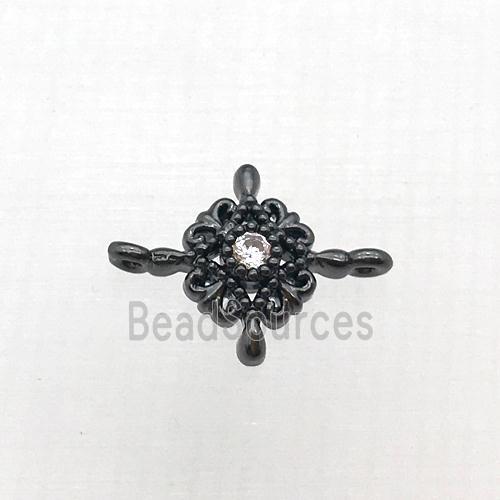 copper flower connector pave zircon, black plated