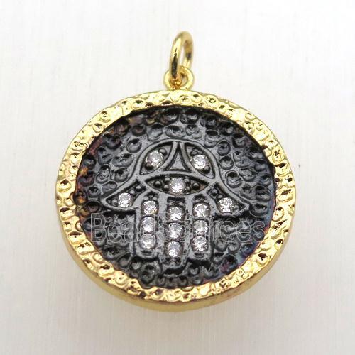 copper hamsahand pendant pave zircon, gold plated