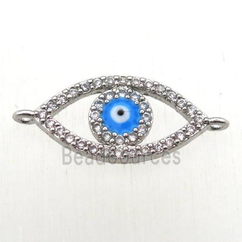 copper evil eye connector pave zircon, platinum plated