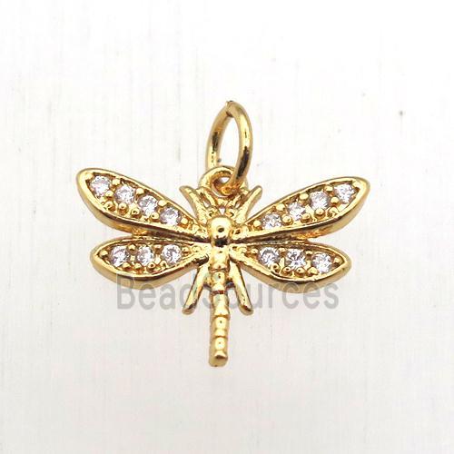 copper dragonfly pendant pave zircon, gold plated