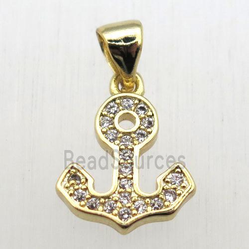 copper anchor pendant pave zircon, gold plated