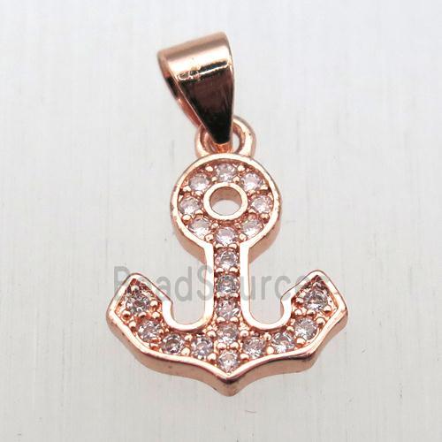 copper anchor pendant pave zircon, rose gold