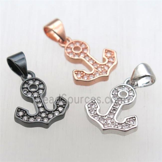 copper anchor pendant pave zircon, mixed color