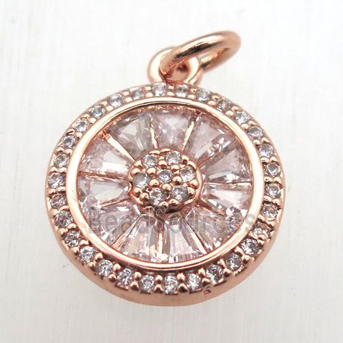 copper circle pendant pave zircon, rose gold