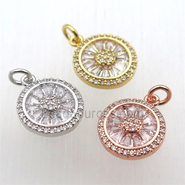 copper circle pendant pave zircon, mixed