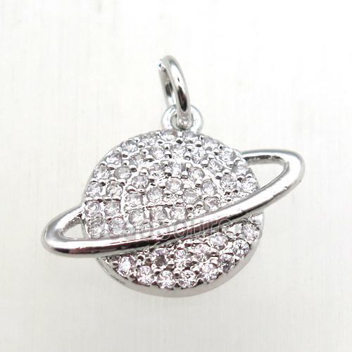 copper earth pendant pave zircon, platinum plated