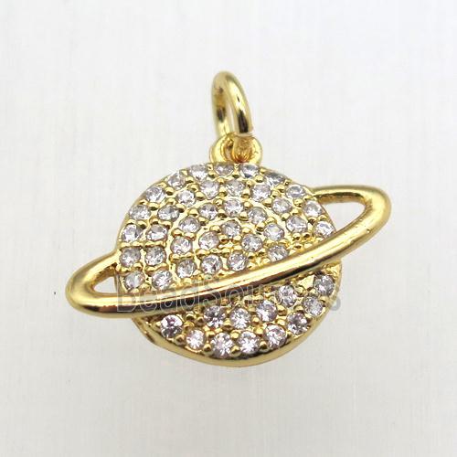 copper earth pendant pave zircon, gold plated