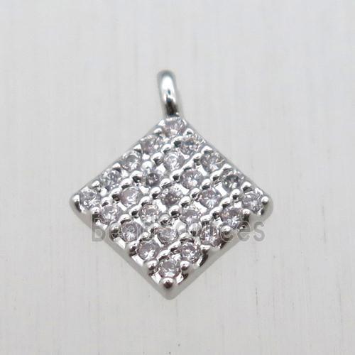 copper square pendant pave zircon, platinum plated