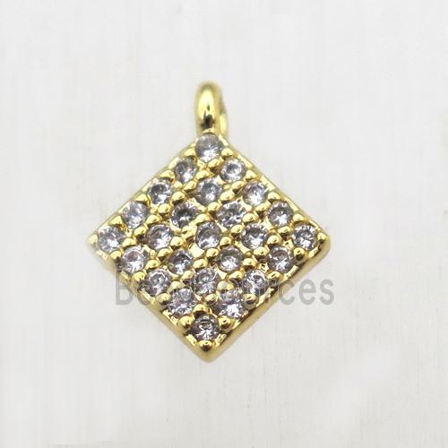 copper square pendant pave zircon, gold plated