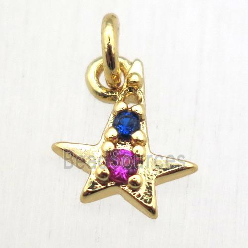 copper star pendant pave zircon, gold plated