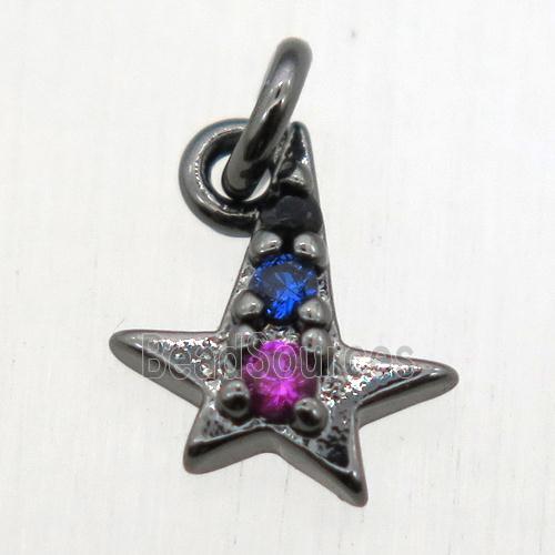 copper star pendant pave zircon, black plated