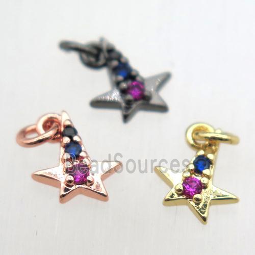 copper star pendant pave zircon, mixed color