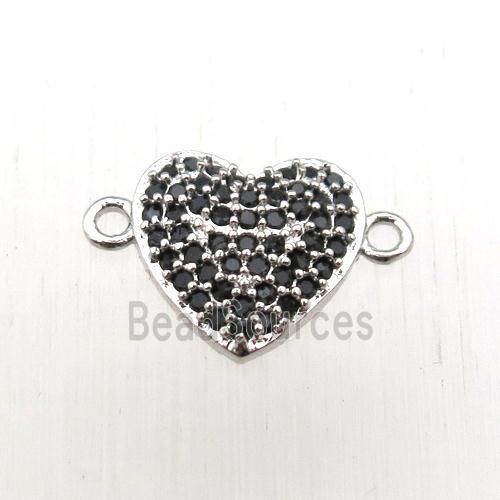 copper heart connector pave zircon, platinum plated