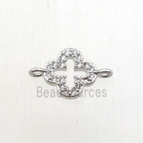 copper clover connector pave zircon, platinum plated