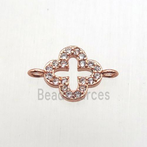 copper clover connector pave zircon, rose gold