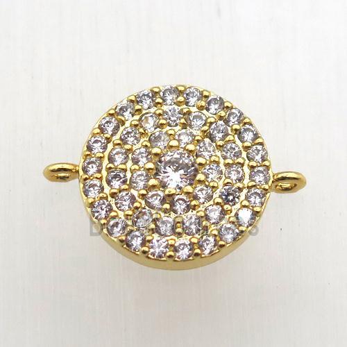 copper circle connector pave zircon, gold plated