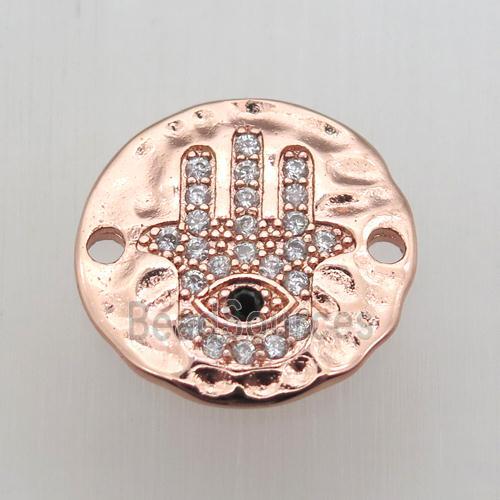 copper hamsahand connector pave zircon, rose gold