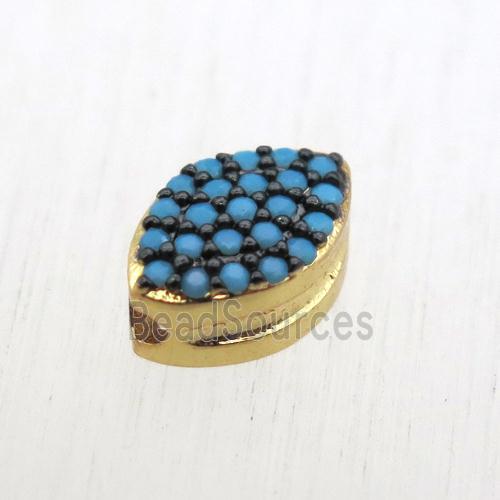 copper oval beads pave zircon, turq, gold plated