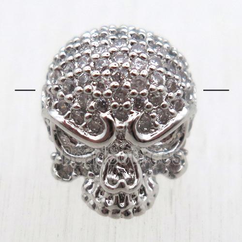 copper skull beads pave zircon, platinum plated