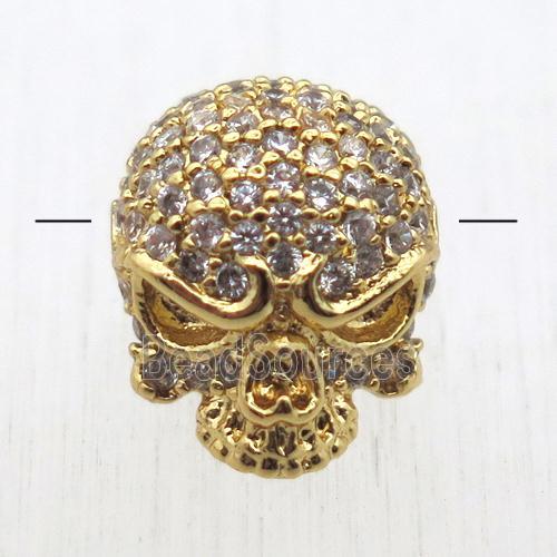 copper skull beads pave zircon, gold plated