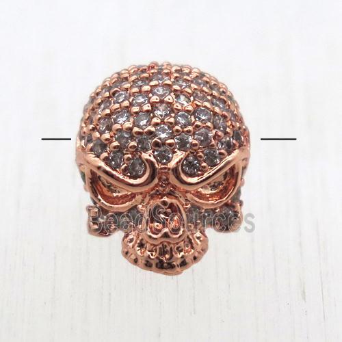 copper skull beads pave zircon, rose gold