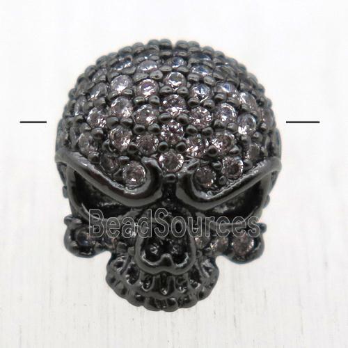 copper skull beads pave zircon, black plated