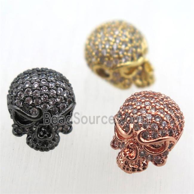 copper skull beads pave zircon, mixed color