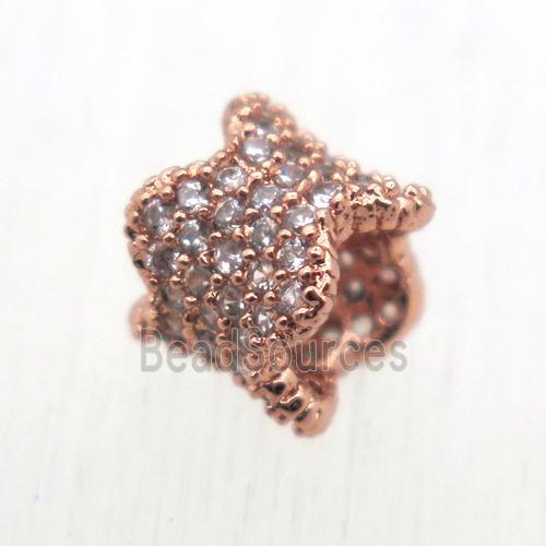 copper tube beads pave zircon, rose gold