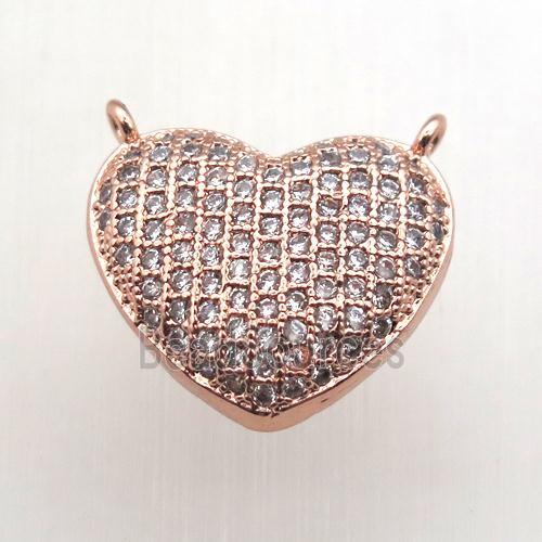 copper heart pendant pave zircon with 2loops, rose gold