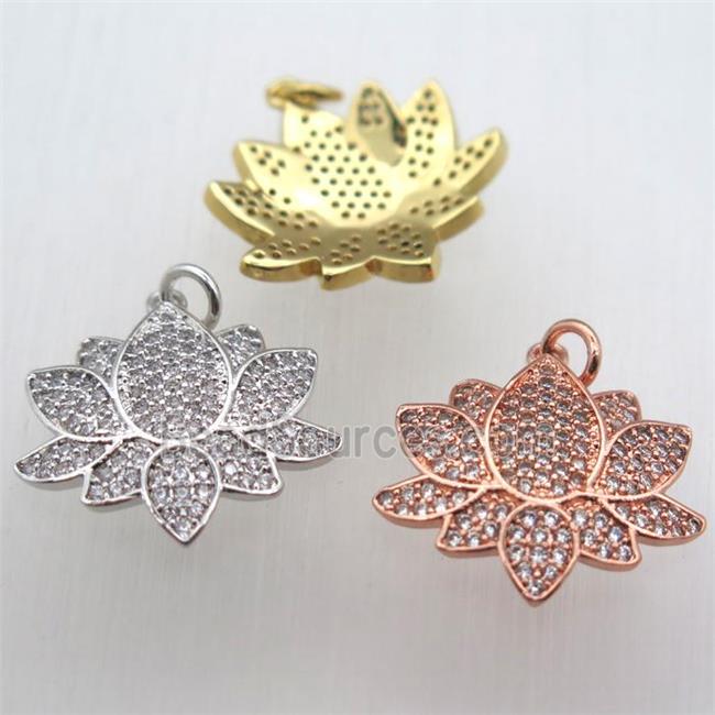 copper lotus pendant pave zircon, mixed color