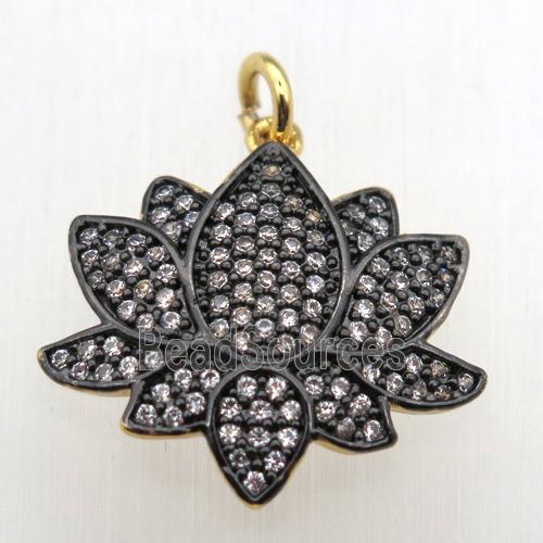 copper lotus pendant pave zircon, black plated