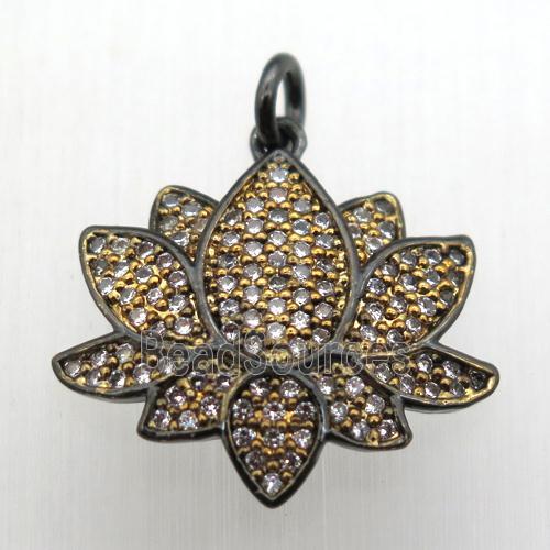 copper lotus pendant pave zircon, black plated