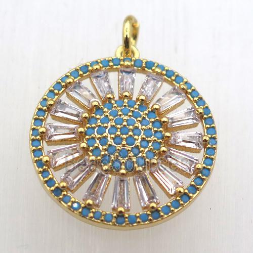 copper sun pendant pave zircon, gold plated