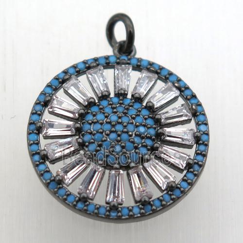 copper sun pendant pave zircon, black plated