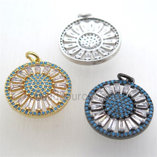 copper sun pendant pave zircon, mixed color