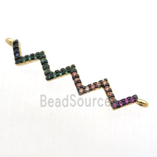 copper heartbeat connector pave zircon, gold plated