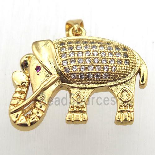 copper elephant pendant pave zircon, gold plated