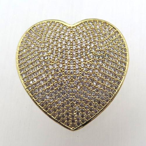 copper heart connector pave zircon, gold plated