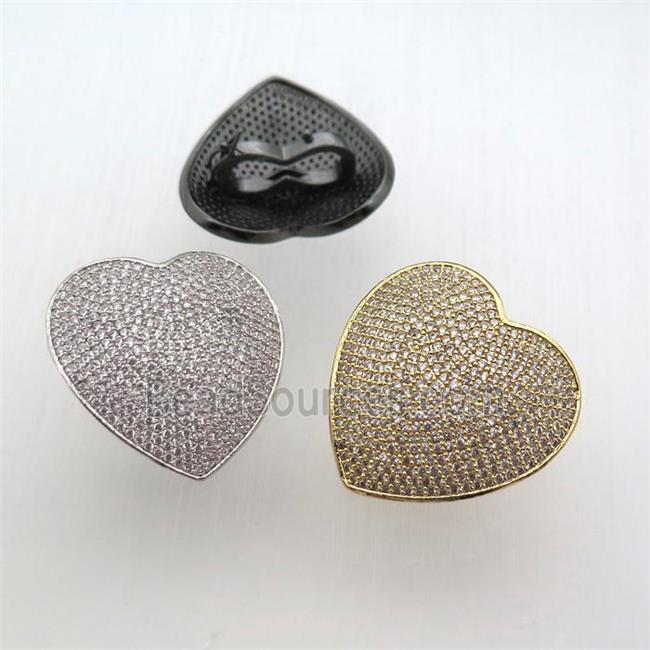 copper heart connector pave zircon, mixed color