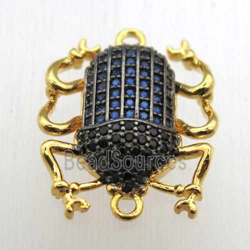 copper beetle connector pave zircon, gold plated