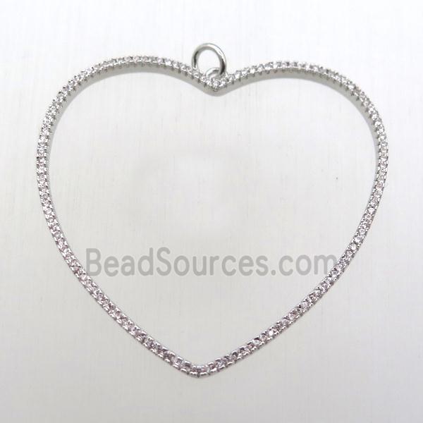 copper heart pendant pave zircon, platinum plated