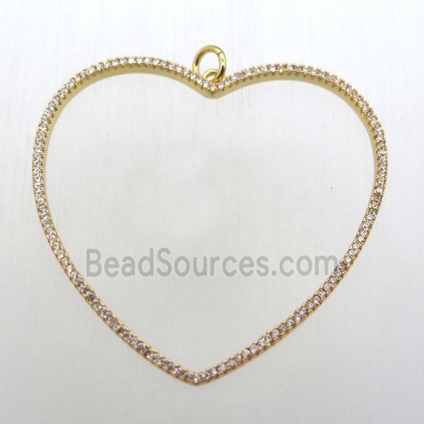 copper heart pendant pave zircon, gold plated