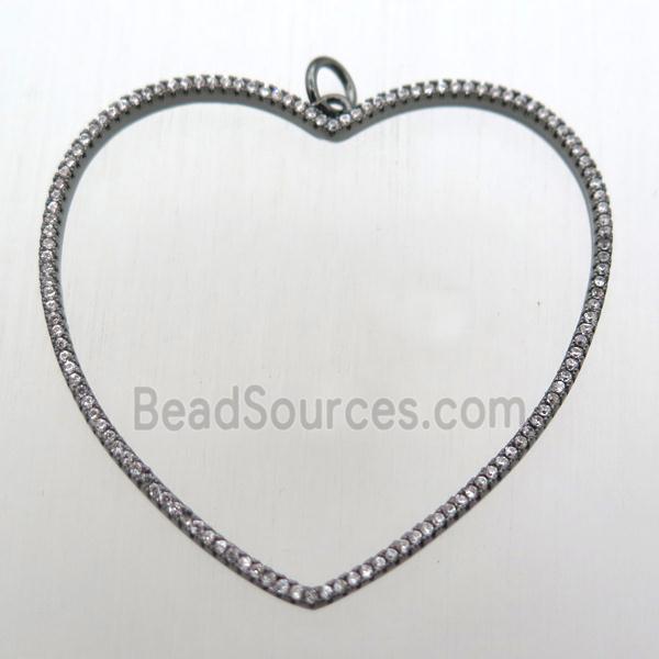 copper heart pendant pave zircon, black plated