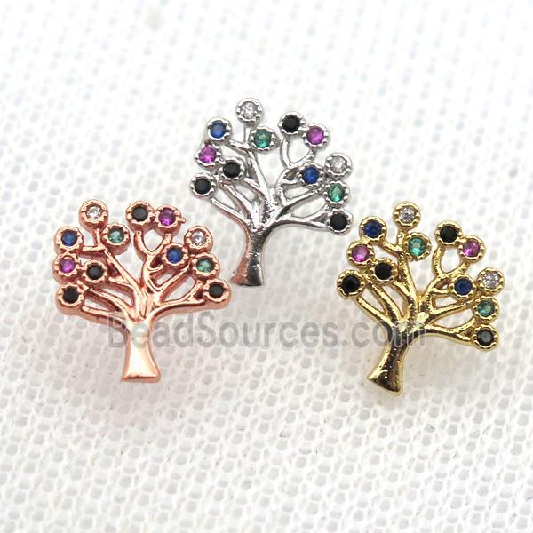 copper stud Earrings pave zircon, tree of life, mix color