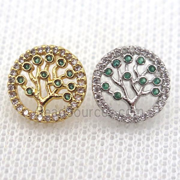 copper stud Earrings pave zircon, tree of life, mixed