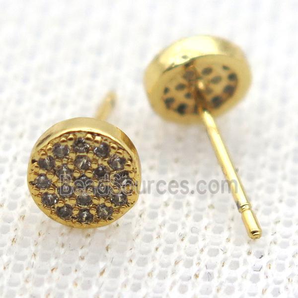 copper circle earring studs pave zircon, gold plated