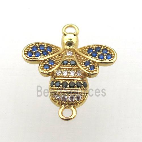 copper honeybee connector pave zircon, gold plated