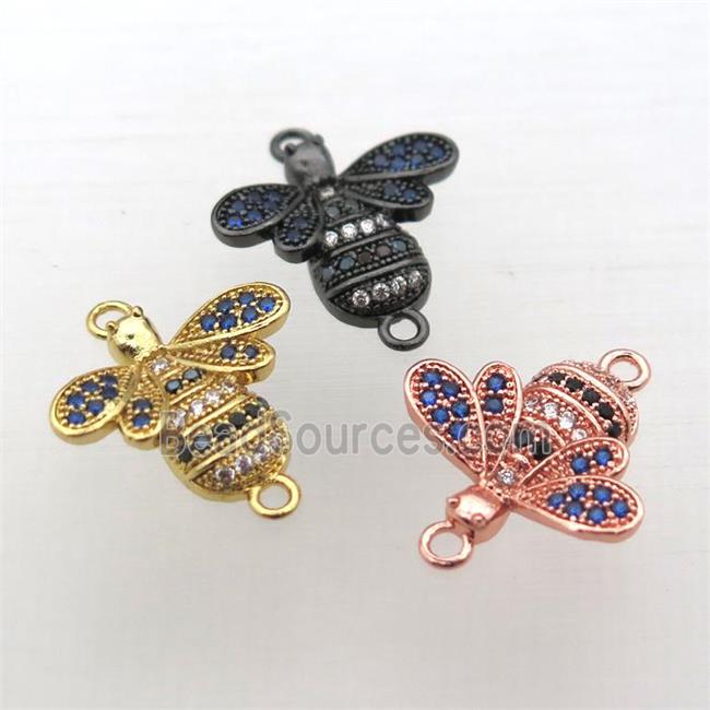 copper honeybee charm connector pave zircon, mixed color