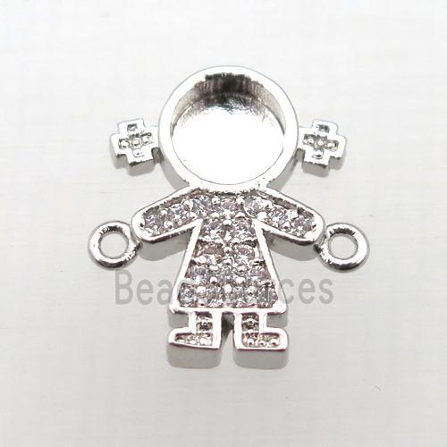 copper kids connector pave zircon, platinum plated